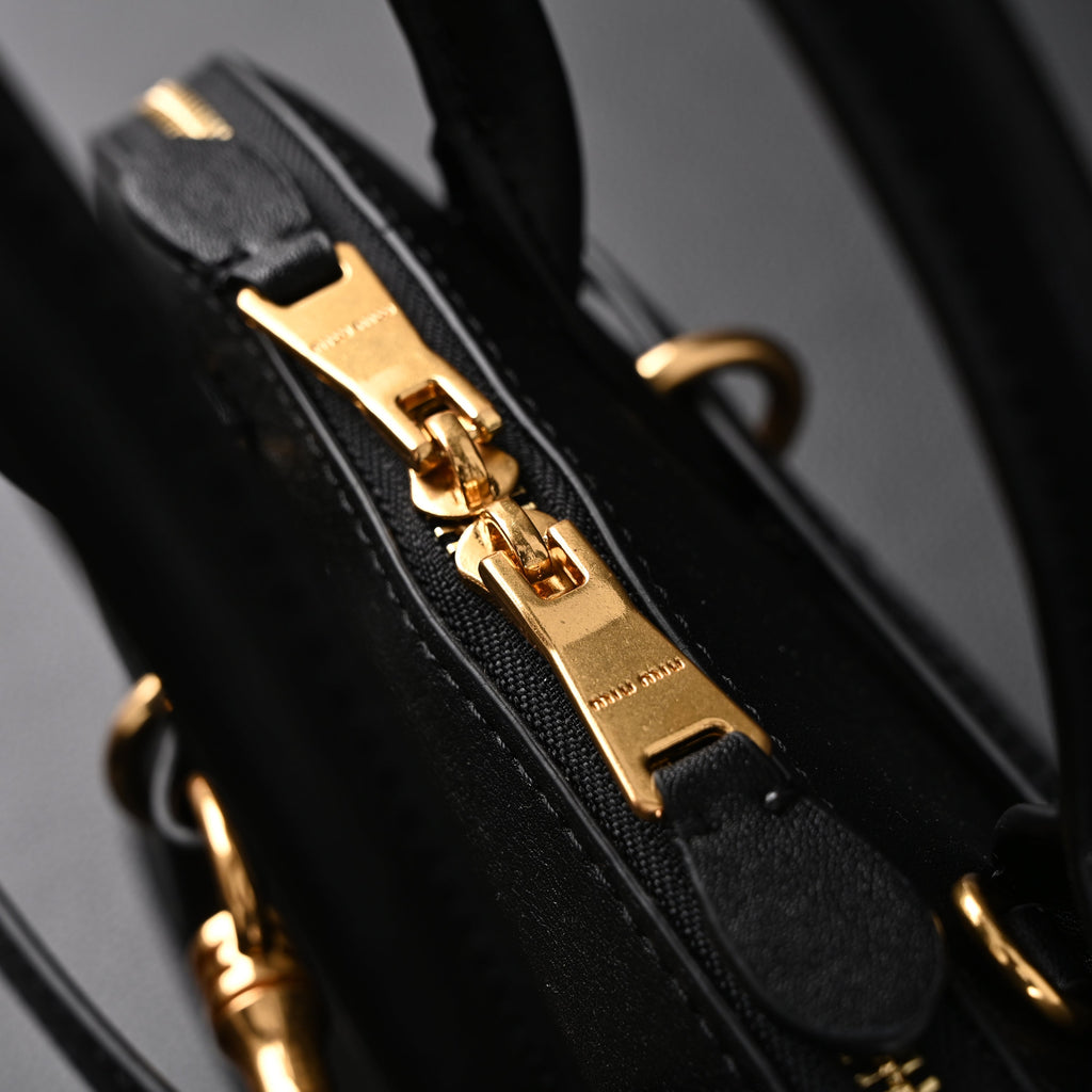 Miu Miu Black Leather Satchel Bag – Medium Structured Tote
