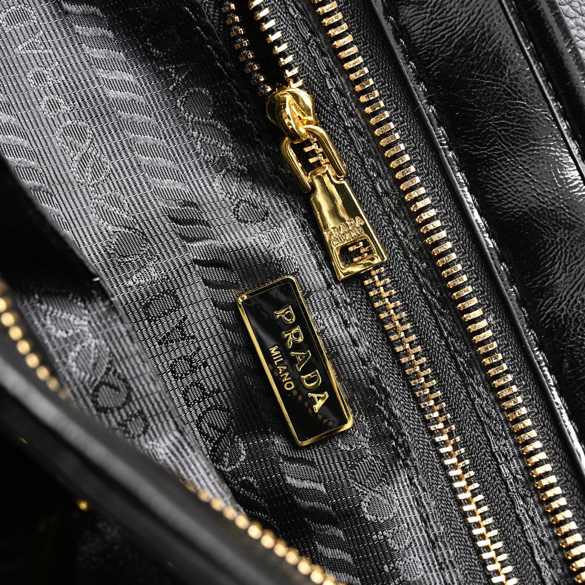 Prada Cleo Black Patent Leather Shoulder Bag with Gold Hardware