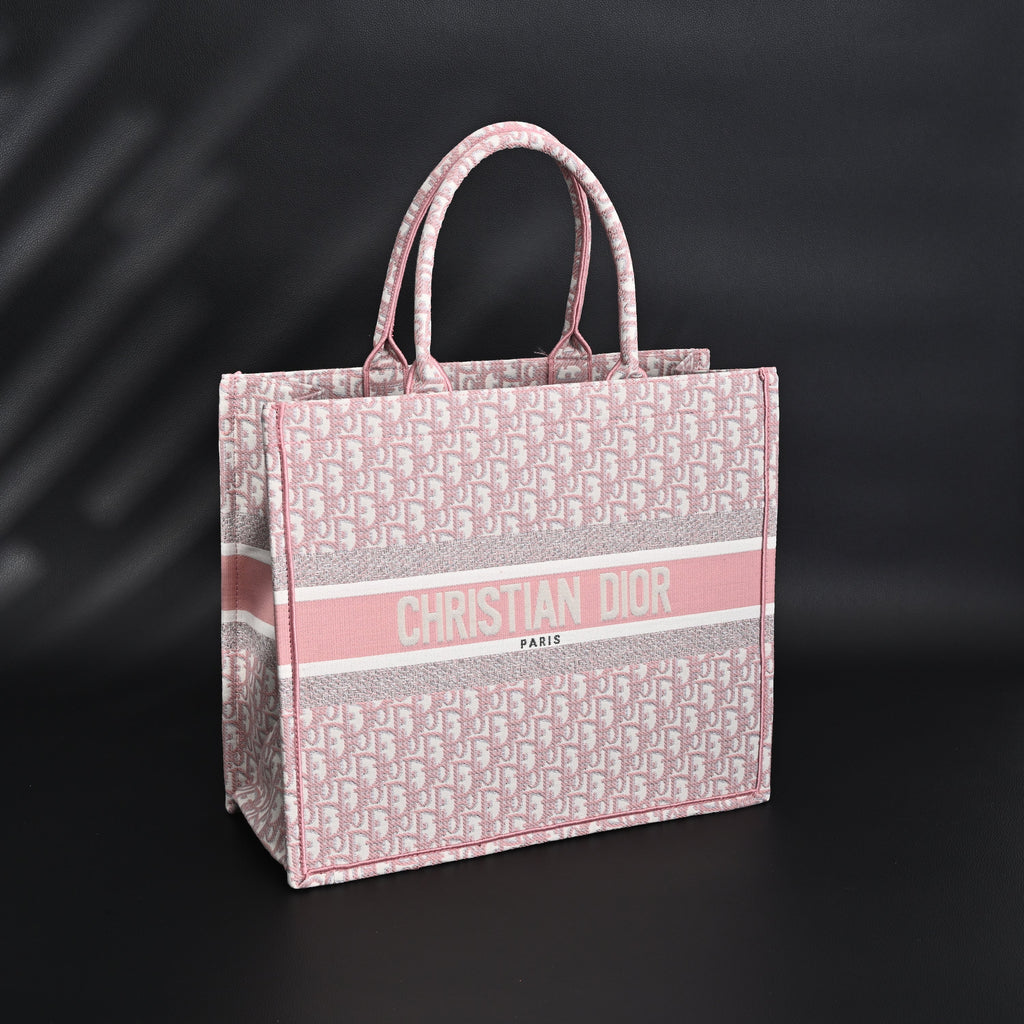 Dior Book Tote Oblique Embroidered Canvas Bag – Large Pink